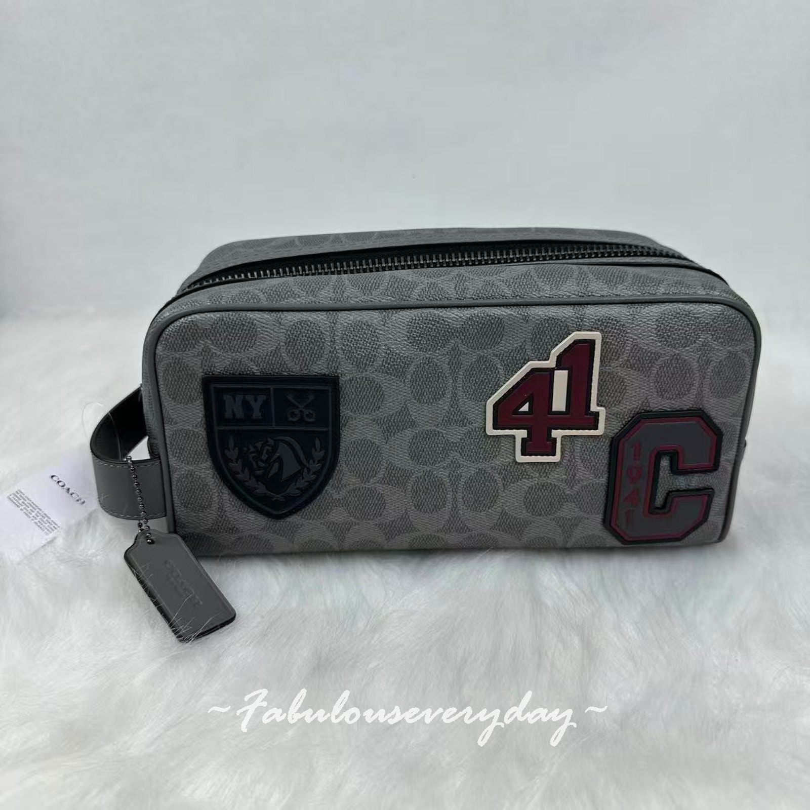 Coach Men's Large Travel Kit In Signature Canvas With Patches In Grey Ccf36 Nwt
